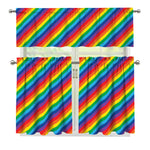 Rainbow Diagonal Striped Pattern Print 3 Piece Kitchen Curtains