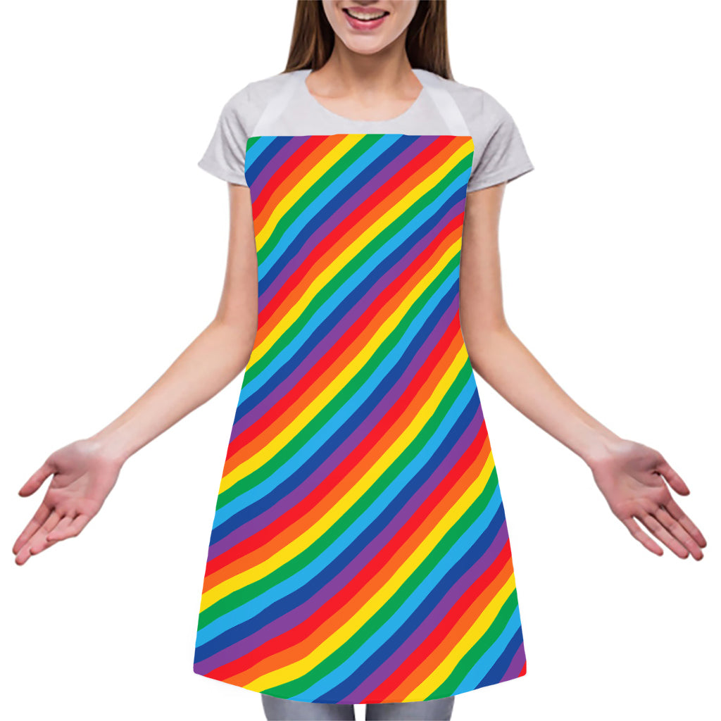 Rainbow Diagonal Striped Pattern Print Adjustable Apron