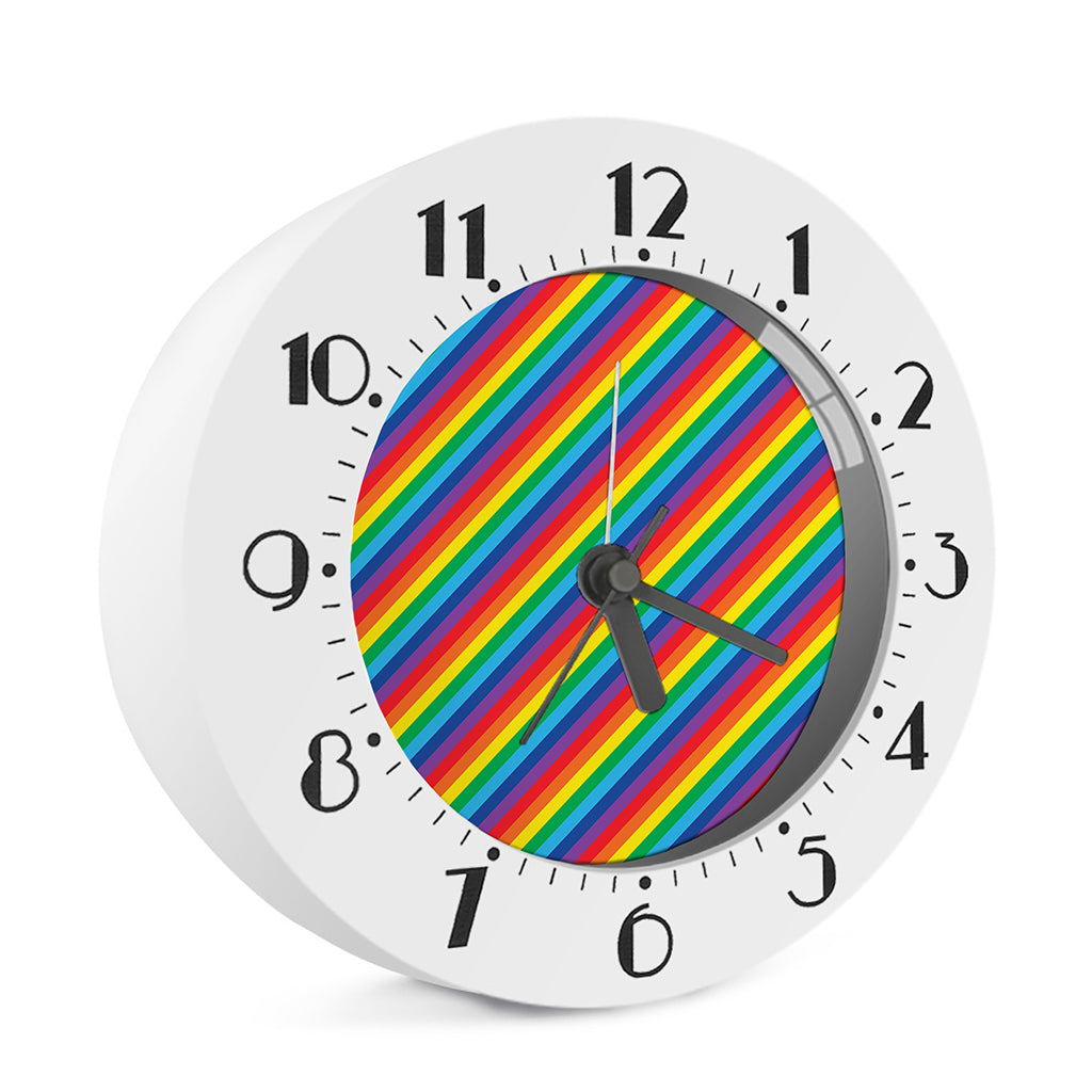 Rainbow Diagonal Striped Pattern Print Alarm Clock