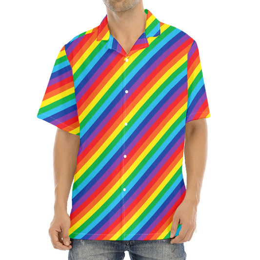 Rainbow Diagonal Striped Pattern Print Aloha Shirt
