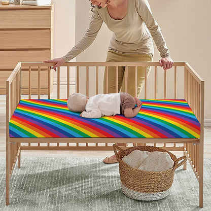 Rainbow Diagonal Striped Pattern Print Baby Crib Sheet