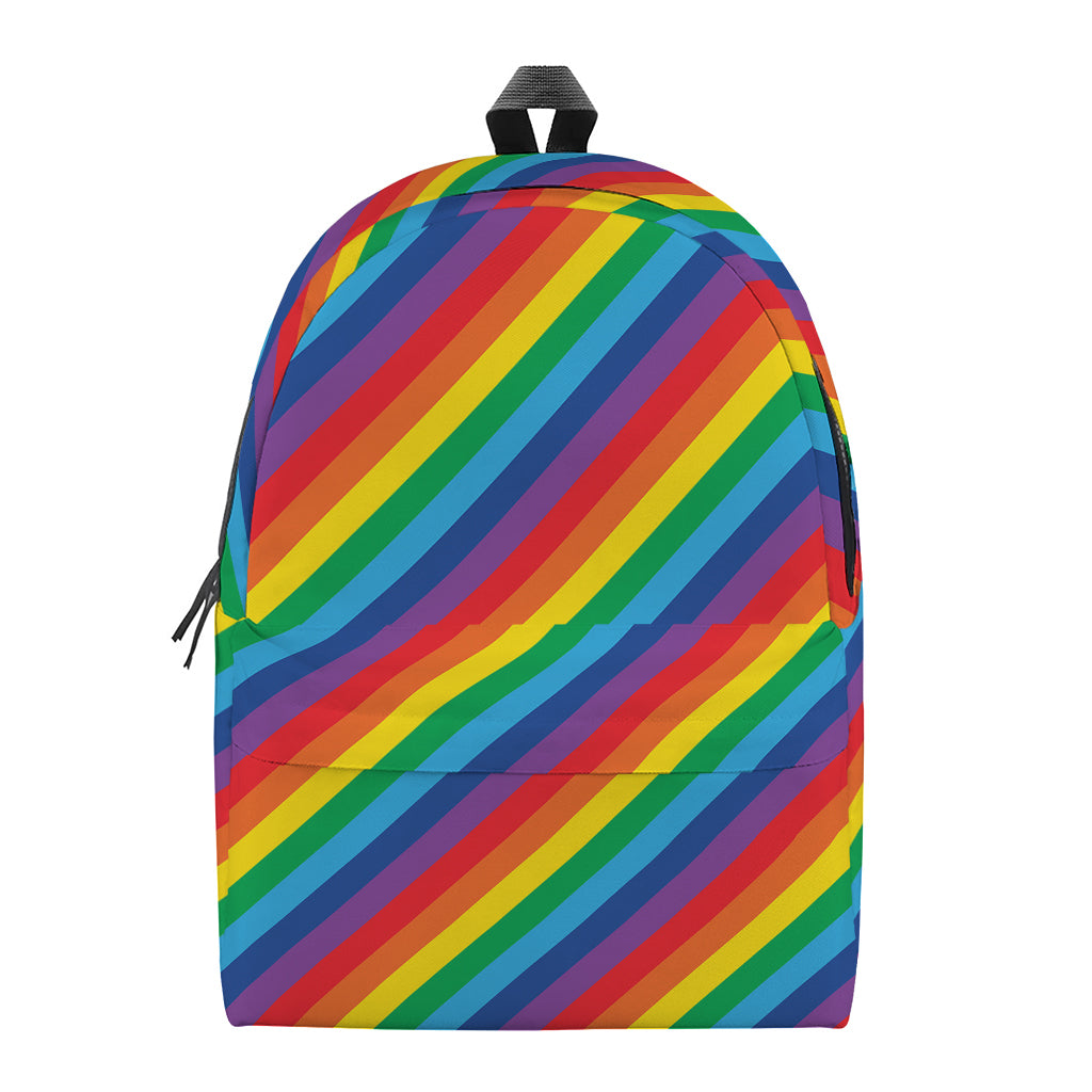 Rainbow Diagonal Striped Pattern Print Backpack