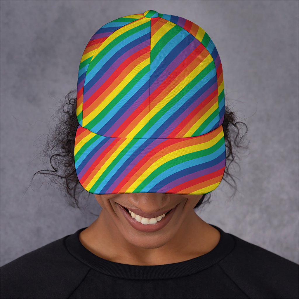 Rainbow Diagonal Striped Pattern Print Baseball Cap