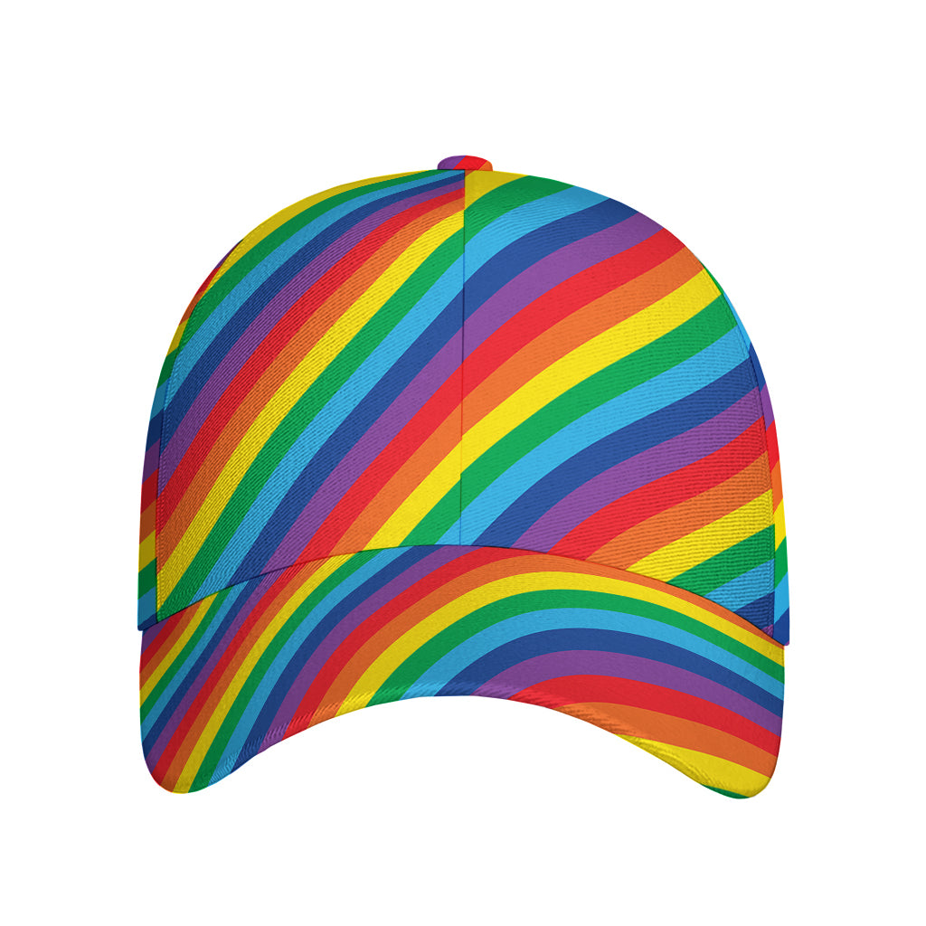 Rainbow Diagonal Striped Pattern Print Baseball Cap