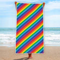 Rainbow Diagonal Striped Pattern Print Beach Towel