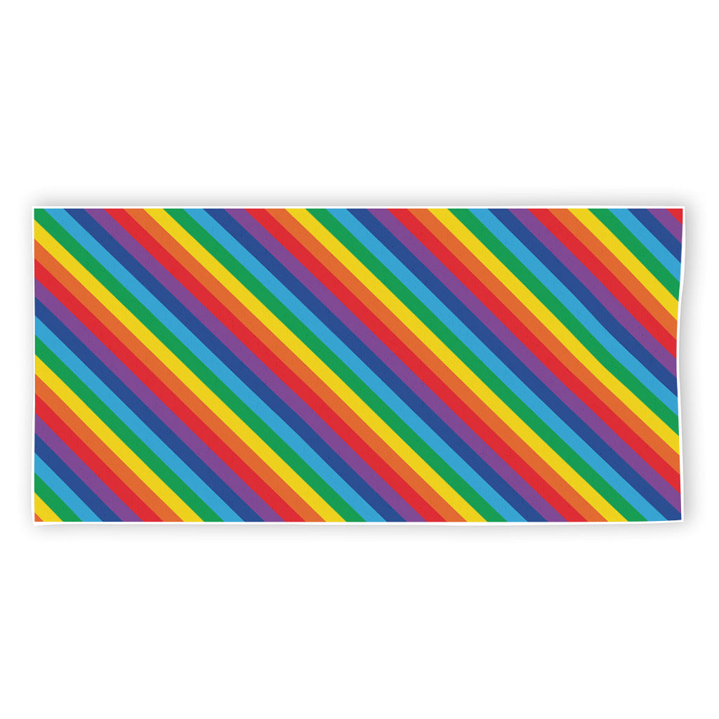 Rainbow Diagonal Striped Pattern Print Beach Towel