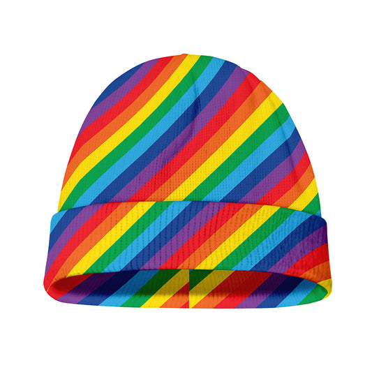 Rainbow Diagonal Striped Pattern Print Beanie