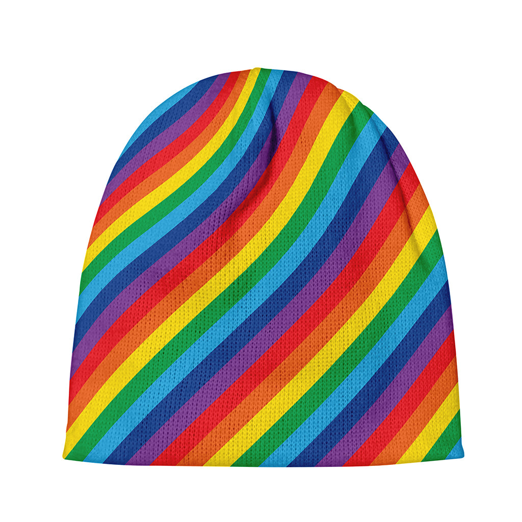 Rainbow Diagonal Striped Pattern Print Beanie