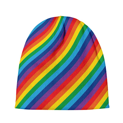Rainbow Diagonal Striped Pattern Print Beanie