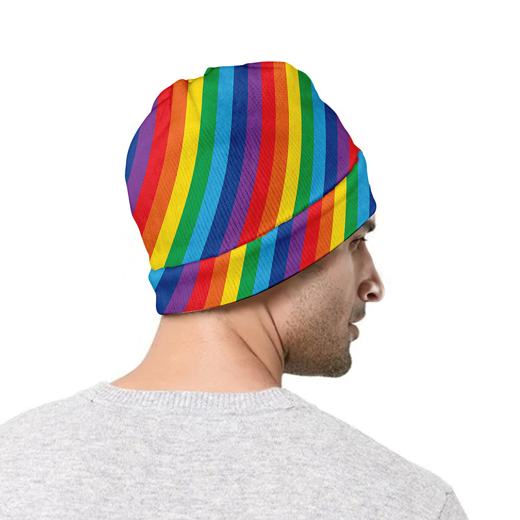 Rainbow Diagonal Striped Pattern Print Beanie