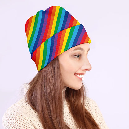 Rainbow Diagonal Striped Pattern Print Beanie