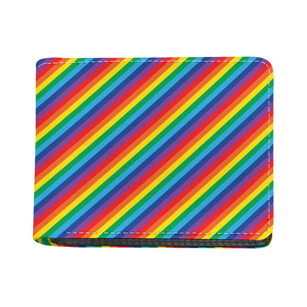 Rainbow Diagonal Striped Pattern Print Bifold Wallet
