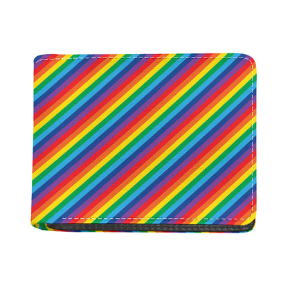 Rainbow Diagonal Striped Pattern Print Bifold Wallet