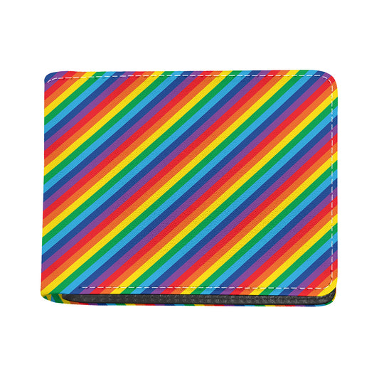 Rainbow Diagonal Striped Pattern Print Bifold Wallet