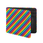 Rainbow Diagonal Striped Pattern Print Bifold Wallet