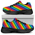 Rainbow Diagonal Striped Pattern Print Black Chunky Shoes