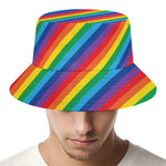 Rainbow Diagonal Striped Pattern Print Bucket Hat