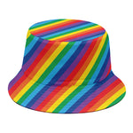 Rainbow Diagonal Striped Pattern Print Bucket Hat