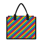 Rainbow Diagonal Striped Pattern Print Canvas Tote Bag