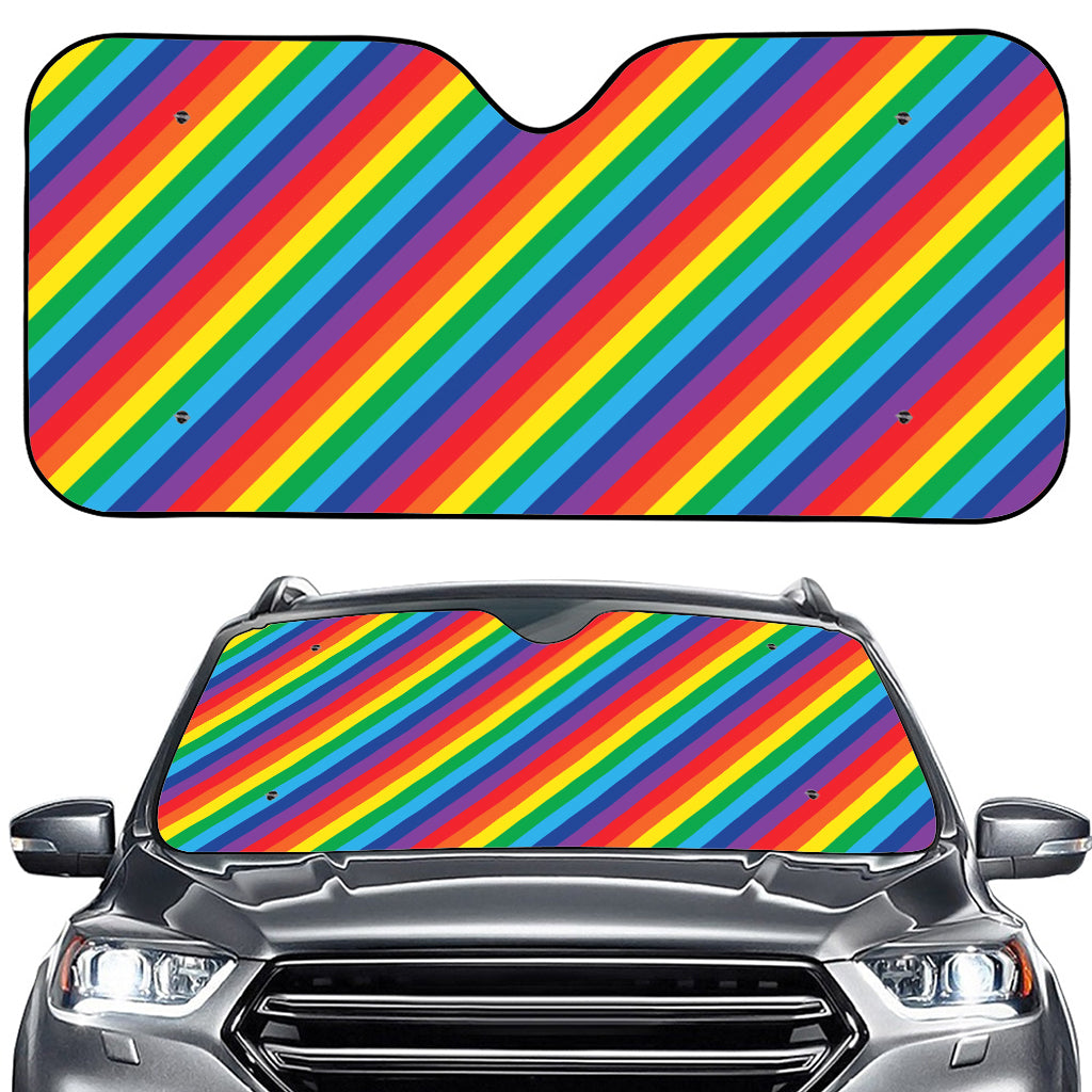 Rainbow Diagonal Striped Pattern Print Car Windshield Sun Shade