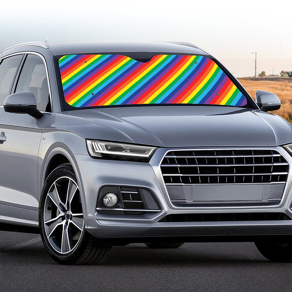 Rainbow Diagonal Striped Pattern Print Car Windshield Sun Shade