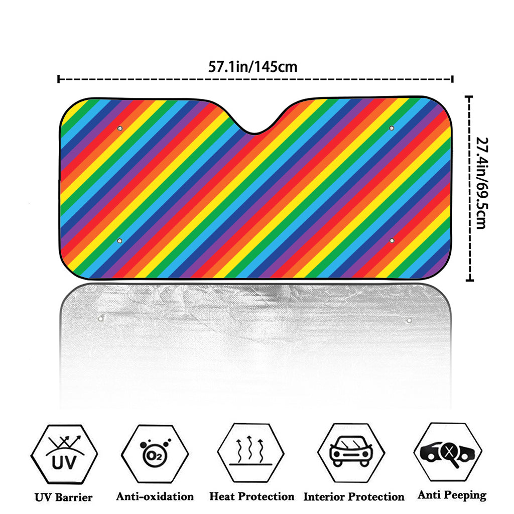 Rainbow Diagonal Striped Pattern Print Car Windshield Sun Shade