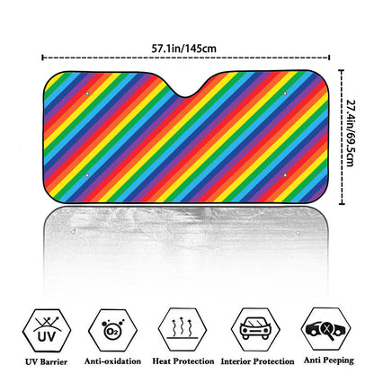 Rainbow Diagonal Striped Pattern Print Car Windshield Sun Shade