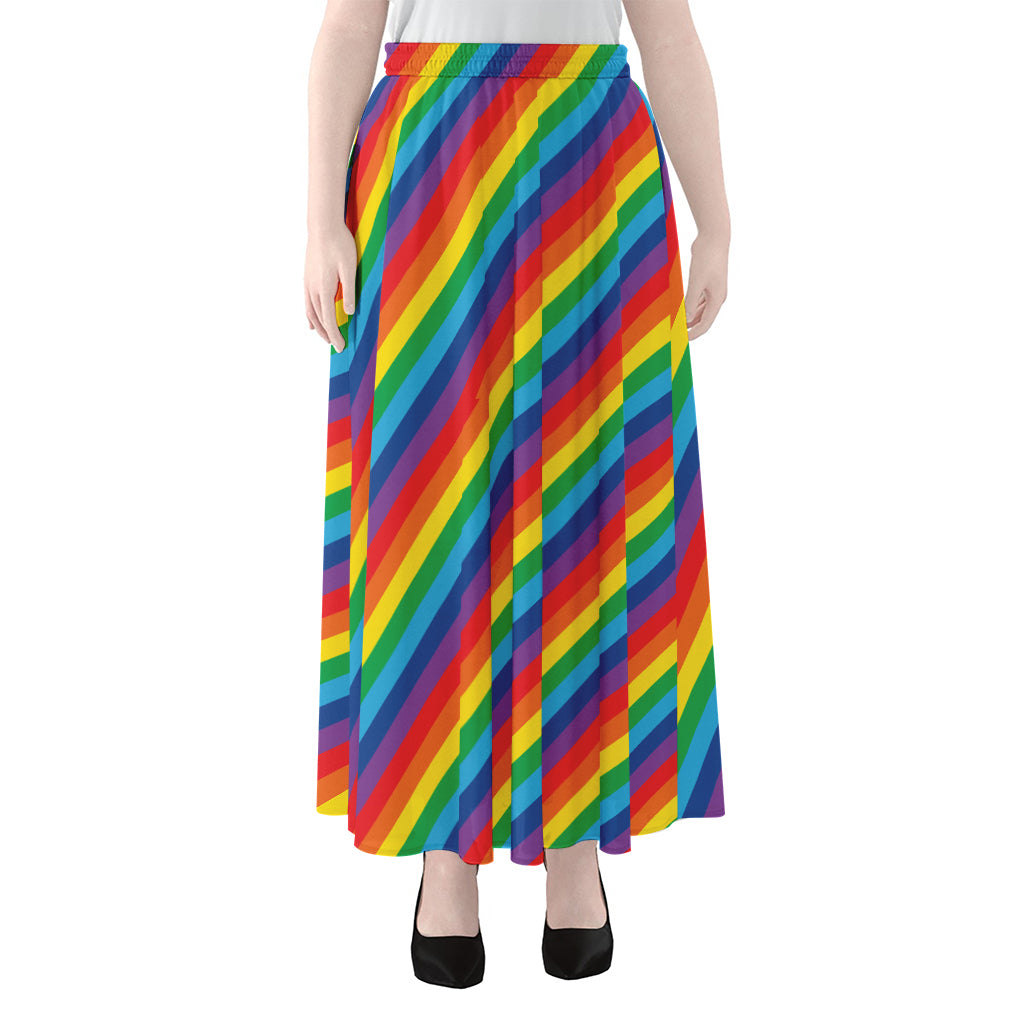 Rainbow Diagonal Striped Pattern Print Chiffon Maxi Skirt