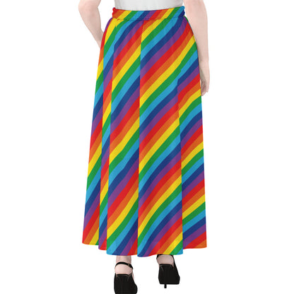 Rainbow Diagonal Striped Pattern Print Chiffon Maxi Skirt