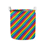 Rainbow Diagonal Striped Pattern Print Collapsible Laundry Basket