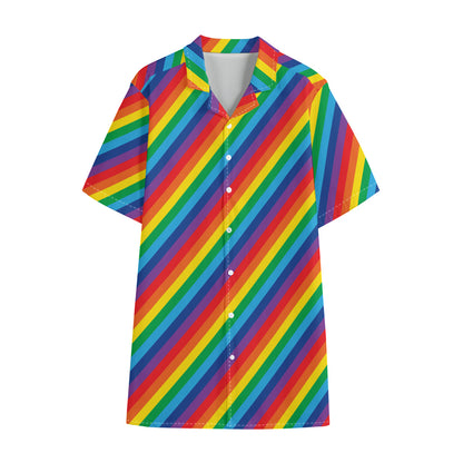Rainbow Diagonal Striped Pattern Print Cotton Hawaiian Shirt