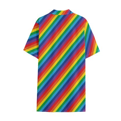 Rainbow Diagonal Striped Pattern Print Cotton Hawaiian Shirt