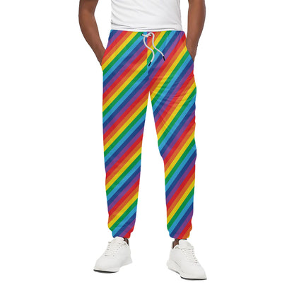 Rainbow Diagonal Striped Pattern Print Cotton Pants