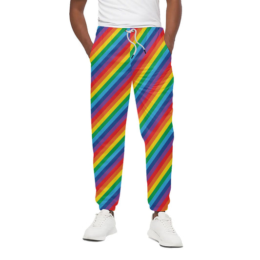 Rainbow Diagonal Striped Pattern Print Cotton Pants