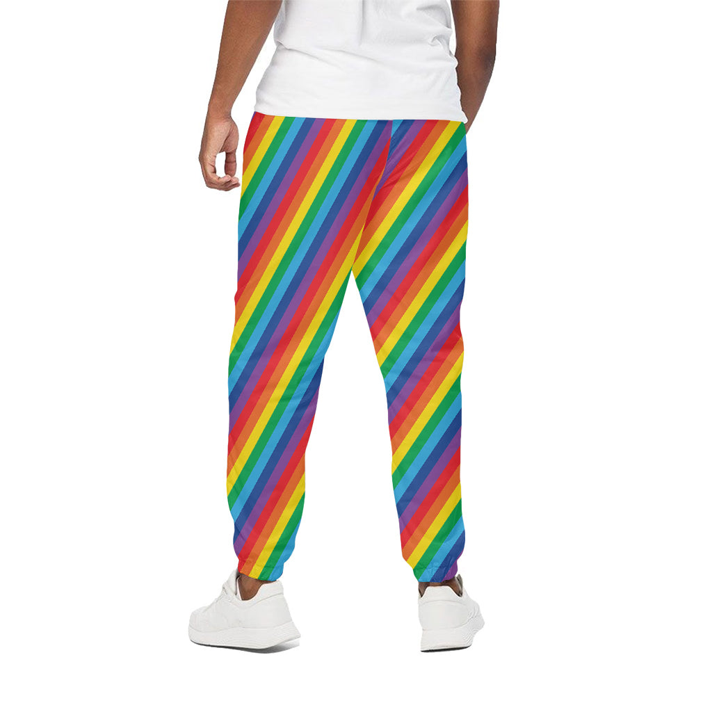 Rainbow Diagonal Striped Pattern Print Cotton Pants