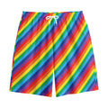 Rainbow Diagonal Striped Pattern Print Cotton Shorts