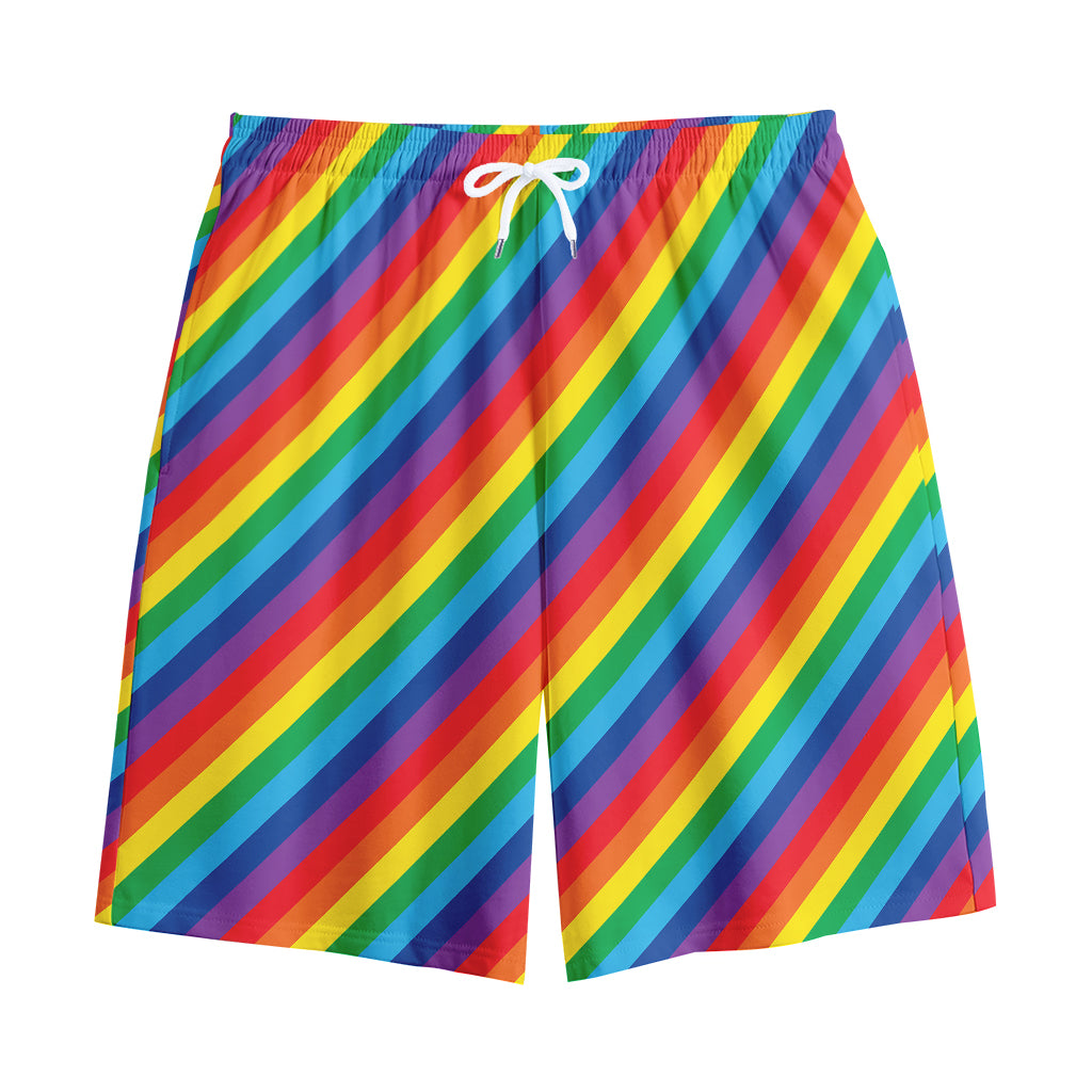 Rainbow Diagonal Striped Pattern Print Cotton Shorts