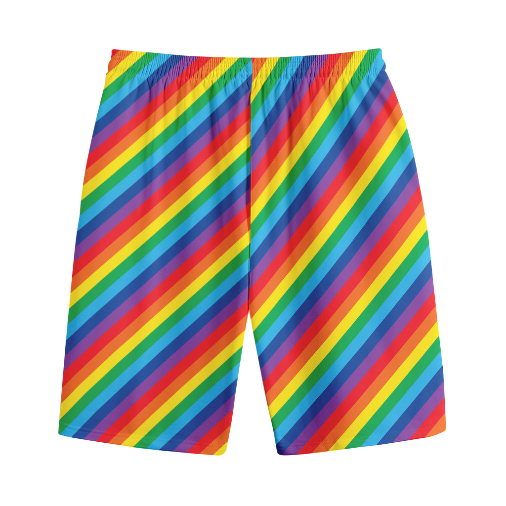 Rainbow Diagonal Striped Pattern Print Cotton Shorts