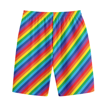 Rainbow Diagonal Striped Pattern Print Cotton Shorts