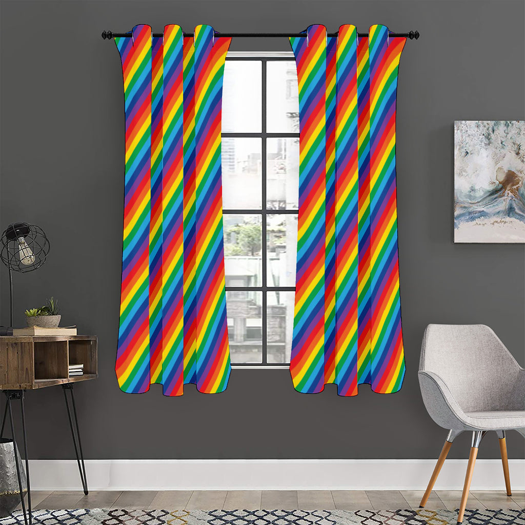 Rainbow Diagonal Striped Pattern Print Curtain