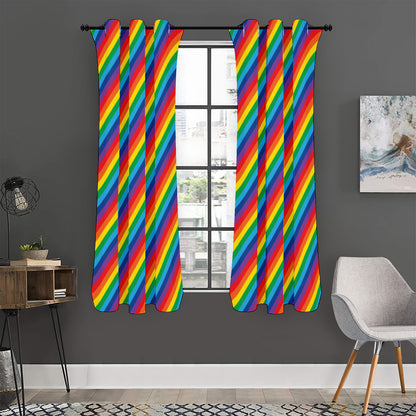 Rainbow Diagonal Striped Pattern Print Curtain
