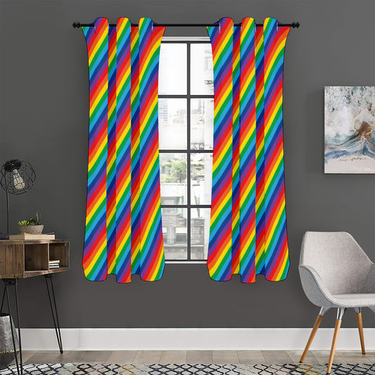 Rainbow Diagonal Striped Pattern Print Curtain