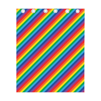 Rainbow Diagonal Striped Pattern Print Curtain