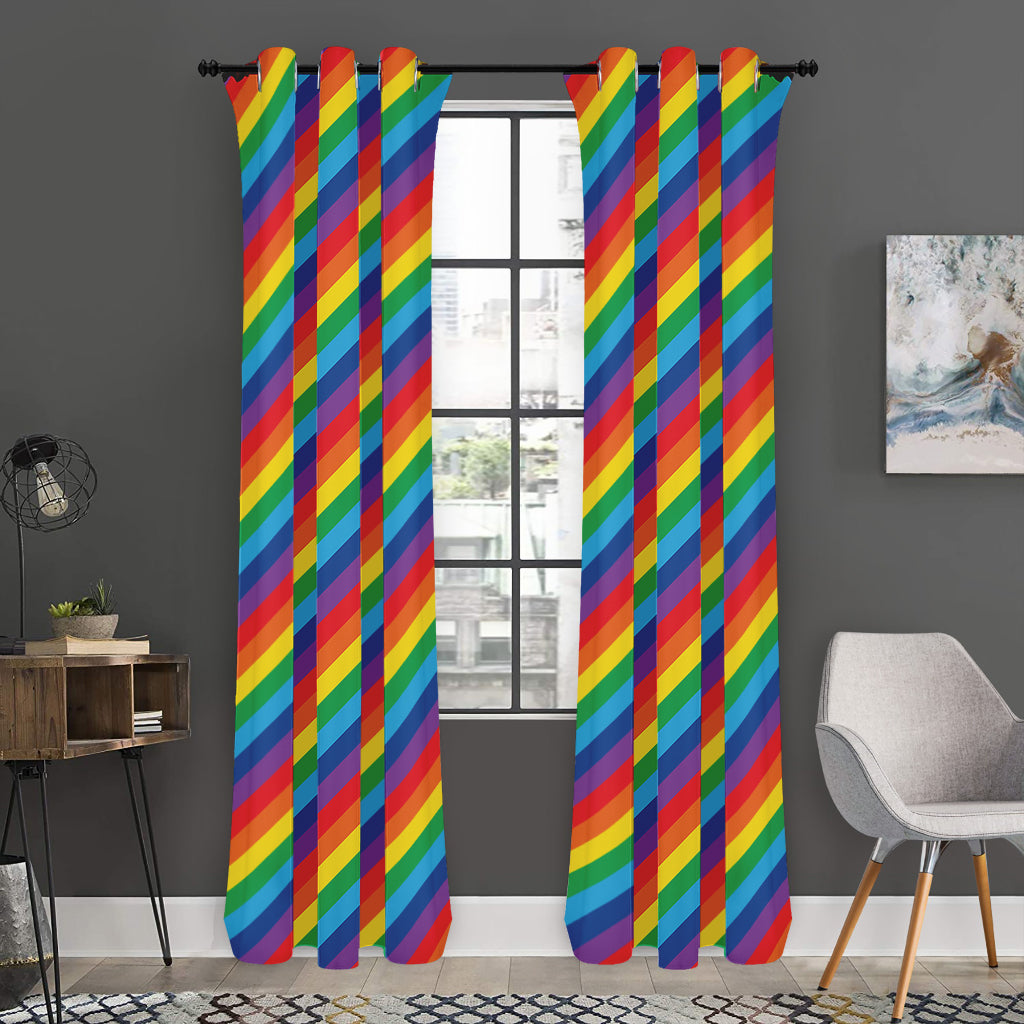 Rainbow Diagonal Striped Pattern Print Curtain