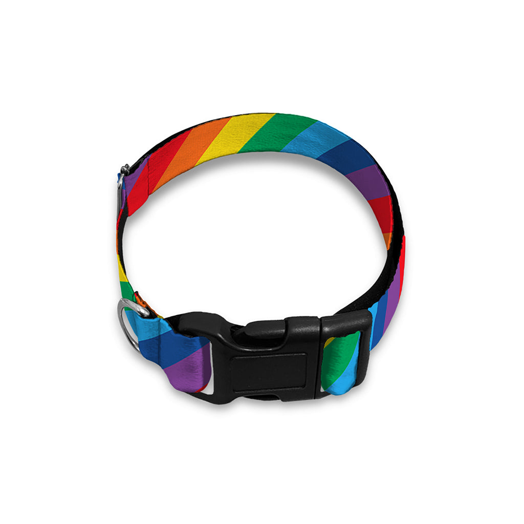 Rainbow Diagonal Striped Pattern Print Dog Collar