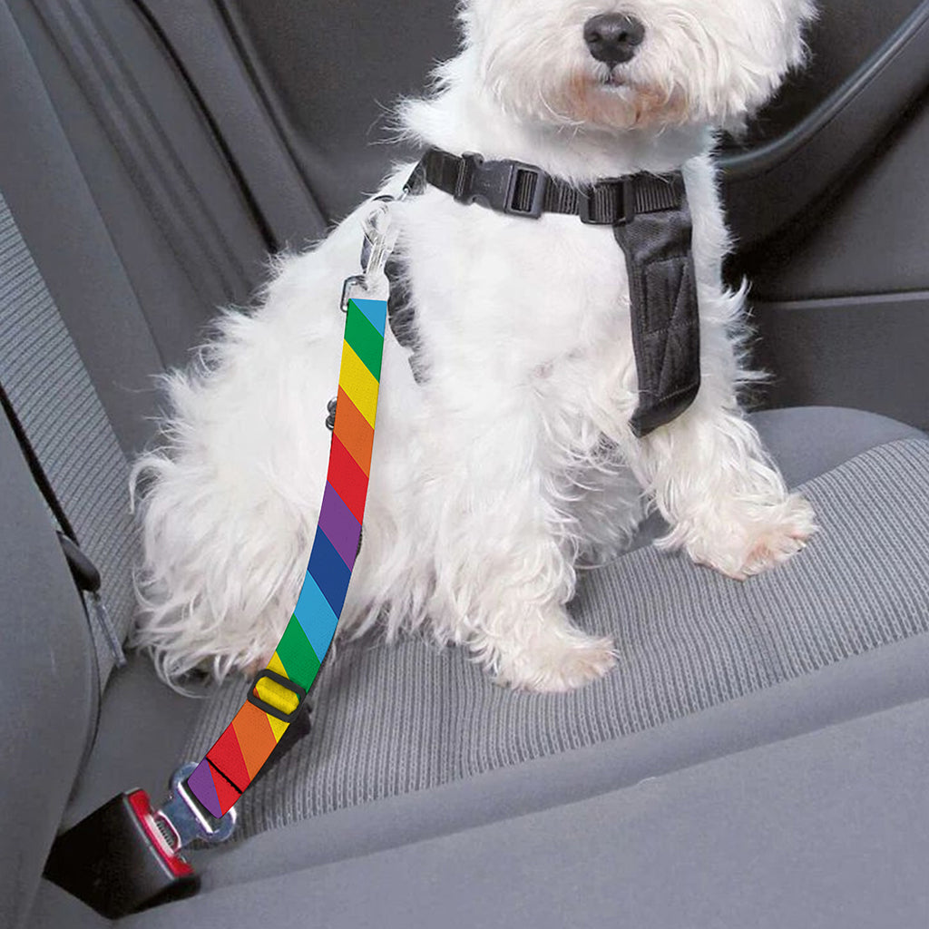 Rainbow Diagonal Striped Pattern Print Dog Seat Belt