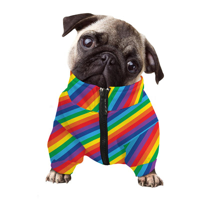 Rainbow Diagonal Striped Pattern Print Dog Zip Up Jacket