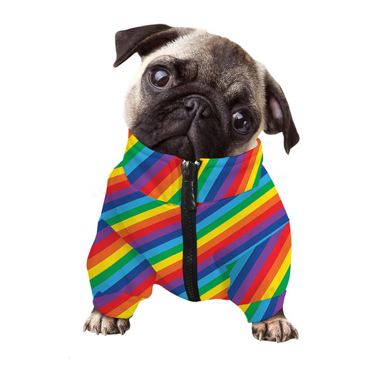 Rainbow Diagonal Striped Pattern Print Dog Zip Up Jacket