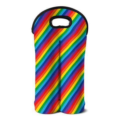 Rainbow Diagonal Striped Pattern Print Double Neoprene Wine Tote