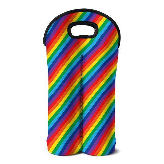Rainbow Diagonal Striped Pattern Print Double Neoprene Wine Tote